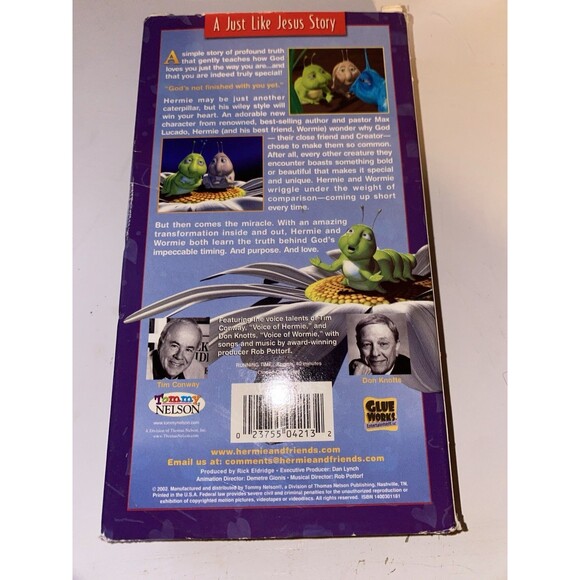 Max Lucado Hermie A Common Caterpillar Tim Conway Don Knotts VHS 2002 - Picture 2 of 4
